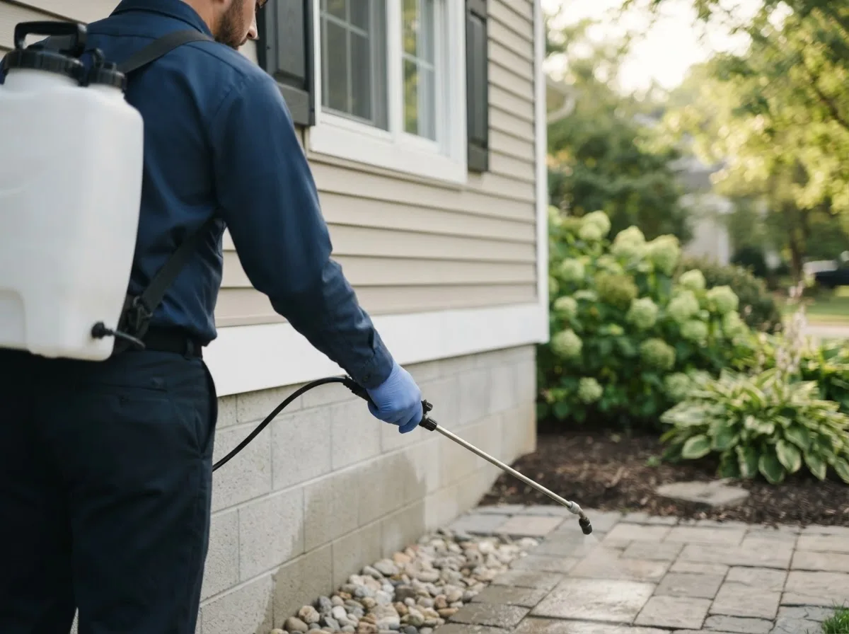 Pest control technician inspecting a home in Holmdel, NJ